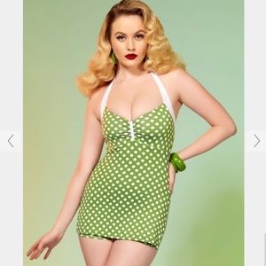 Pinup Couture Bettie Swimsuit Olive and White